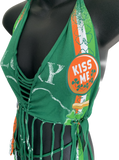 Lucky st Patrick’s day Ireland shamrock kiss me I’m Irish leprechaun costume green is the theme drinking party fringe halter bikini crop top graphic holiday t shirt XXXS XXS XS S