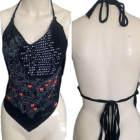 C.R.E.A.M. Festival Fashion shredded handkerchief style retro halter top concert t shirt