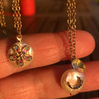 Stainless Steel gold toned cz moon coin Pearl Necklace