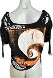 The Nightmare Before Christmas backless reversible back to front Halloween holiday slitweave graphic overly shredded crop top t shirt
