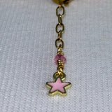 Gold plated pink enamel star adjustable stainless steel DIVINELY GUIDED rhinestone compass necklace
