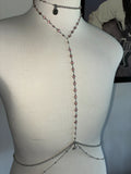 Purple rhinestone dove and heart charm adjustable multiwear silver bodychain