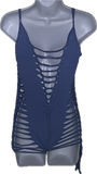Baby blue Sideless shredded slitweave Bodysuit