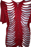 Christmas Holiday backless naughty list slit weave shredded cut up woven tshirt