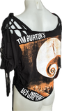 The Nightmare Before Christmas backless reversible back to front Halloween holiday slitweave graphic overly shredded crop top t shirt