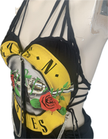 Paradise City freak on a leash Micro Mini slitweave halter dress w detachable chains crystal charms