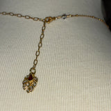 Stainless Steel adjustable gold plated crystal rose bedazzled rhinestone leaf Necklace