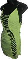 Neon yellow backless shredded Micro Mini slit weave t shirt dress