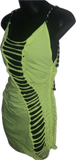Neon yellow backless shredded Micro Mini slit weave t shirt dress