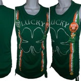 Green lucky shirt shamrock 4 leaf clover St Paddy’s day overly shredded slit weave micro mini dress