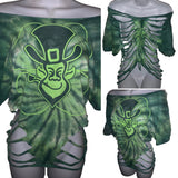 Kiss me I’m Irish green is the theme lucky Backless Shredded St Patrick’s Day leprechaun party costume tie dye upcycled holiday T Shirt