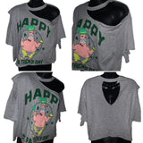 Lucky st Patrick’s day Patrick Sponge Bob SquarePants Ireland shamrock drinking party luck of the Irish crop top graphic holiday backless cut up t shirt