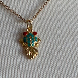 Stainless Steel gold plated enamel koi fish hibiscus flower Necklace