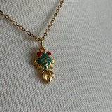 Stainless Steel gold plated enamel koi fish hibiscus flower Necklace
