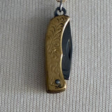 Real etched switch blade opens Stainless Steel gold plated Necklace with clear rhinestone