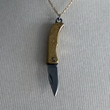 Real etched switch blade opens Stainless Steel gold plated Necklace with clear rhinestone