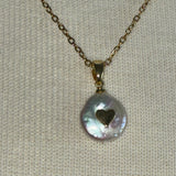 Stainless Steel gold toned heart coin Pearl hibiscus flower Necklace