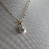 Stainless Steel gold toned heart coin Pearl hibiscus flower Necklace