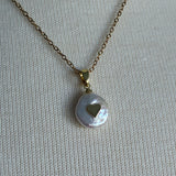 Stainless Steel gold toned heart coin Pearl hibiscus flower Necklace