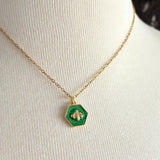 Stainless Steel gold plated green enamel bumble bee Necklace