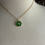 Stainless Steel gold plated green enamel bumble bee Necklace