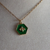Stainless Steel gold plated green enamel bumble bee Necklace