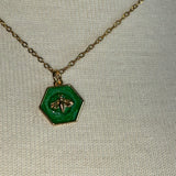 Stainless Steel gold plated green enamel bumble bee Necklace