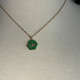 Stainless Steel gold plated green enamel bumble bee Necklace