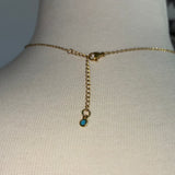 Stainless Steel gold plated aqua blue enamel universe sun moon and stars rhinestone charm pendant and tiny turquoise rhinestone dangle Necklace