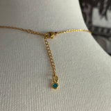 Stainless Steel gold plated aqua blue enamel universe sun moon and stars rhinestone charm pendant and tiny turquoise rhinestone dangle Necklace
