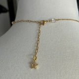 Stainless Steel gold plated bedazzled rhinestone carabiner moon stars and evil eye charm Necklace