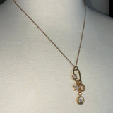Stainless Steel gold plated bedazzled rhinestone carabiner moon stars and evil eye charm Necklace