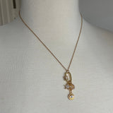 Stainless Steel gold plated bedazzled rhinestone carabiner moon stars and evil eye charm Necklace