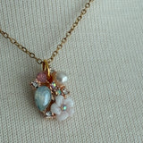 Stainless Steel gold plated bedazzled crystal rhinestone encrusted floral Necklace