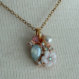 Stainless Steel gold plated bedazzled crystal rhinestone encrusted floral Necklace