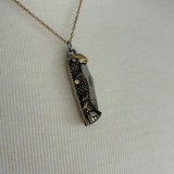 Real switch blade opens eagle themed Stainless Steel gold plated Necklace with blue rhinestone dangle