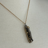 Real switch blade opens eagle themed Stainless Steel gold plated Necklace with blue rhinestone dangle