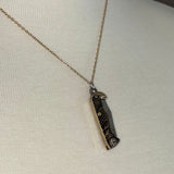 Real switch blade opens eagle themed Stainless Steel gold plated Necklace with blue rhinestone dangle