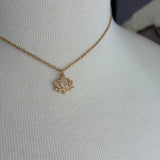 Stainless Steel gold plated lotus REBIRTH white rhinestone FLOWER Necklace with yellow teardrop dangle