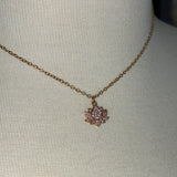 Stainless Steel gold plated lotus REBIRTH white rhinestone FLOWER Necklace with yellow teardrop dangle