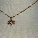Stainless Steel gold plated lotus REBIRTH white rhinestone FLOWER Necklace with yellow teardrop dangle