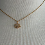 Stainless Steel gold plated lotus REBIRTH white rhinestone FLOWER Necklace with yellow teardrop dangle