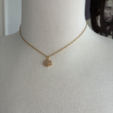Stainless Steel gold plated lotus REBIRTH white rhinestone FLOWER Necklace with yellow teardrop dangle