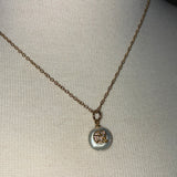 Stainless Steel gold toned rhinestone pave Ganesha lucky elephant coin Pearl Necklace