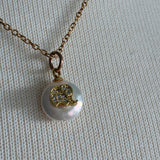 Stainless Steel gold toned rhinestone pave Ganesha lucky elephant coin Pearl Necklace