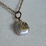Stainless Steel gold toned rhinestone pave Ganesha lucky elephant coin Pearl Necklace