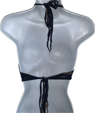 Bleached shredded cut up Reworked navy tie halter T Shirt Bodysuit
