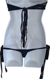 Bleached shredded cut up Reworked navy tie halter T Shirt Bodysuit