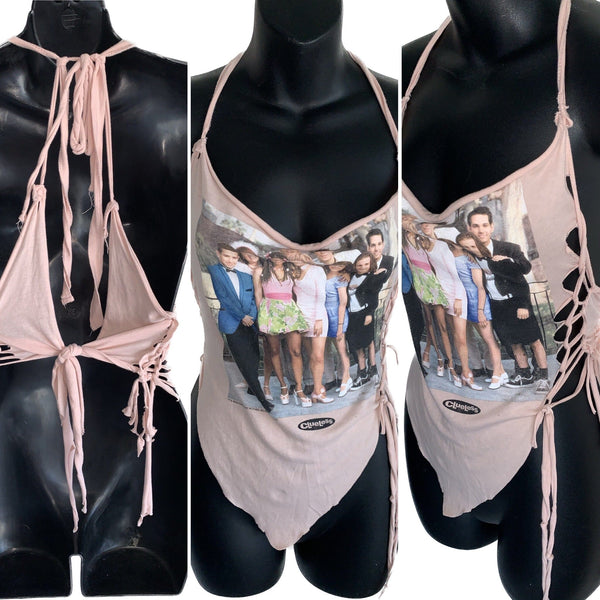 As If 90s nostalgia Slit Weave retro handkerchief style backless tank top reworked t shirt EZ DUZIT 