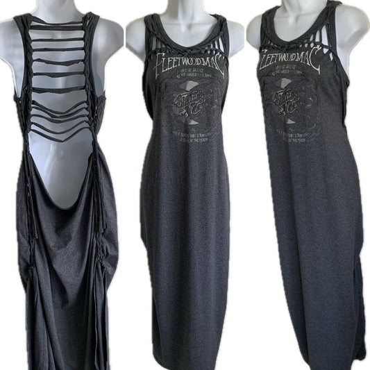 Braided Slit Weave Backless Sisters of the Moon Gray Maxi edgy boho dress Reworked dress EZ DUZIT 